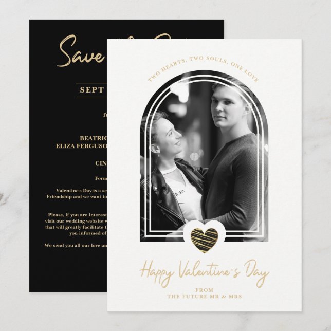 Save The Date Arch Effect Black Heart Happy Valentine's Day (Devant / Derrière)