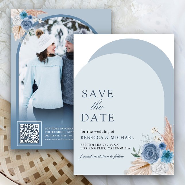 Save The Date Arch en Pampas Bohème Fleurie Bleu Poussiéreux Cod (Créateur téléchargé)