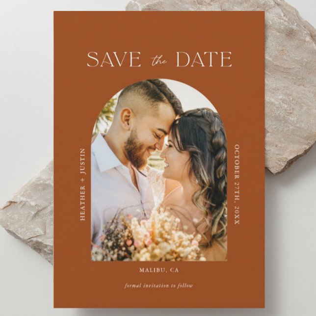 Save The Date Arch Terracotta Rust Boho Photo Enregistrer la dat (Créateur téléchargé)