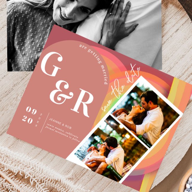 Save The Date Arche à rayures Retro Seventies (Créateur téléchargé)