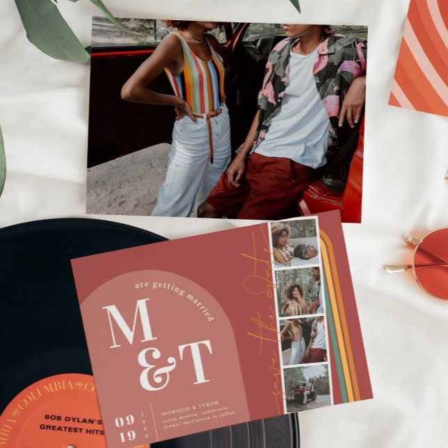 Save The Date Arche à rayures Retro Seventies | Film Strip Photo (Créateur téléchargé)