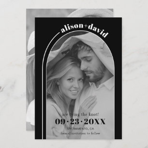Save The Date Arche blanche moderne et photo mariage noir