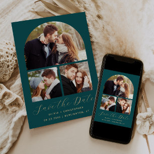 Save The Date Arche Collage minimum 3 photos Turquoise Or bleu