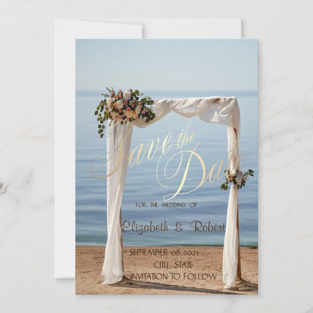Save The Date Arche de mariage de plage Fleurs Épinglez la date (Devant)