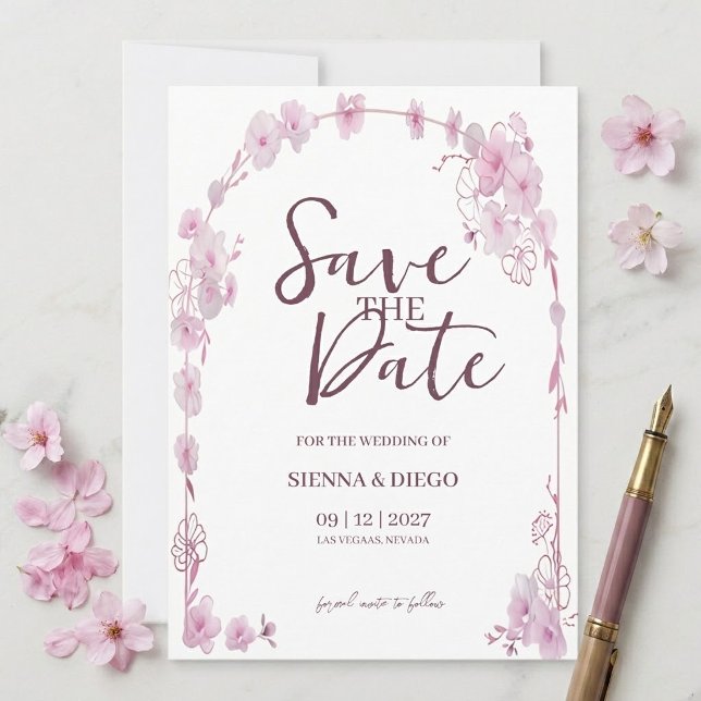 Save The Date Arche florale d'orchidée rose Élégant mariage mode (Créateur téléchargé)