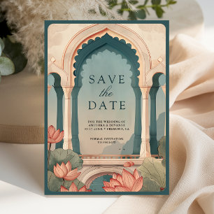 Save The Date Arche Florale Vintage Lotus pour Mariage Indien
