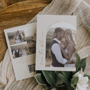 Save The Date Arche moderne Boho   Cream QR Code Photo