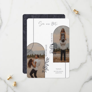 Save The Date Arche photo florale Boho moderne Rose noir & blanc