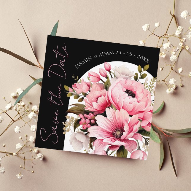 Save The Date Arche rose floral noir foncé Mariage esthétique (Créateur téléchargé)