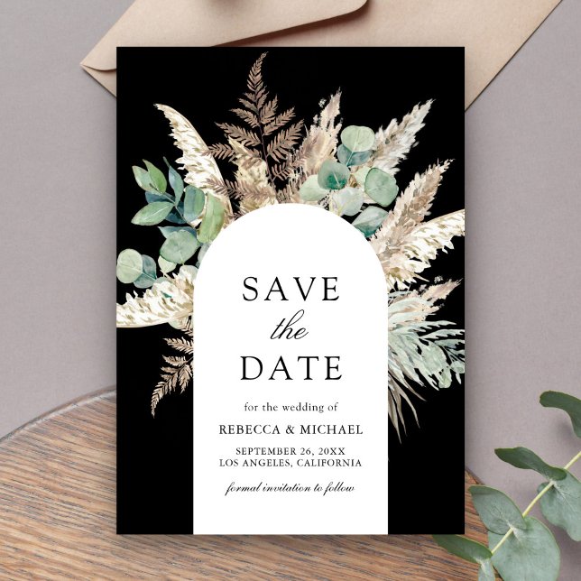 Save The Date Arche rustique en eucalyptus des Pampas noir pour  (Créateur téléchargé)