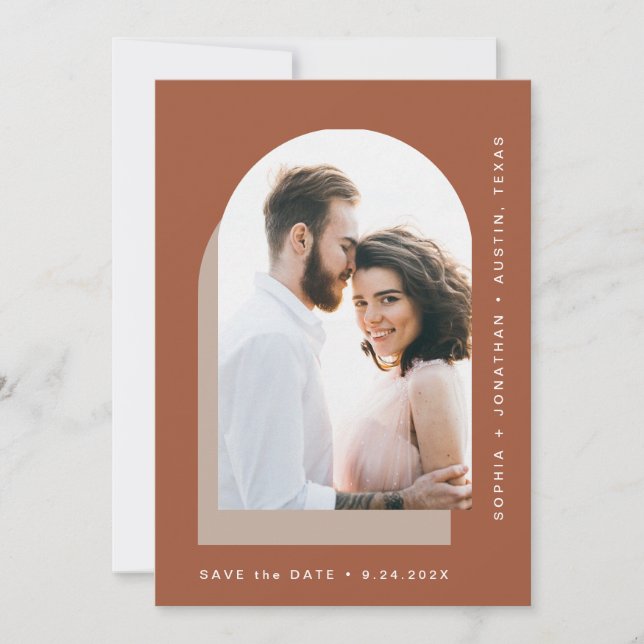 Save The Date Arche simple | Deux photos modernes en terre cuite (Devant)