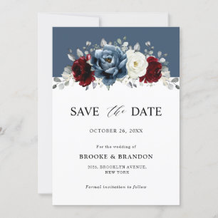 Save The Date Ardoise Burgundy Blanc Ivory Floral Mariage Sa