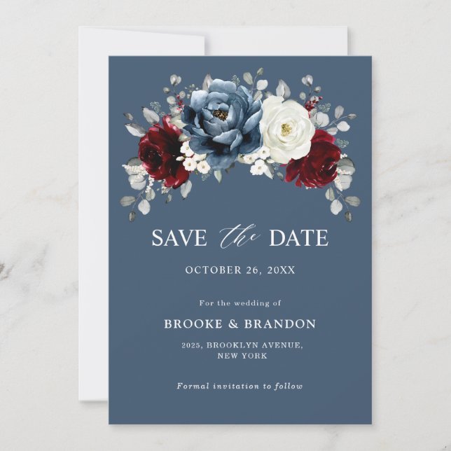 Save The Date Ardoise Burgundy Blanc Ivory Floral Mariage Sa (Devant)