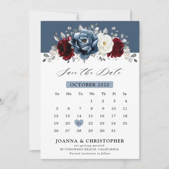 Save The Date Ardoise Burgundy Blanc Ivory Floral Mariage Sa (Devant)