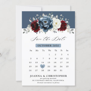 Save The Date Ardoise Burgundy Blanc Ivory Floral Mariage Sa