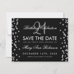 Save The Date Argent 21e anniversaire Enregistrer la date Confet