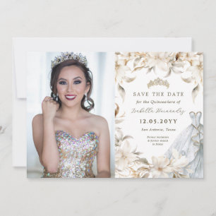 Save The Date Argent blanc Floraux hiver Quinceañera