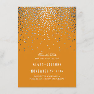 Save The Date Argent Confetti Orange Automne Enregistrer la date