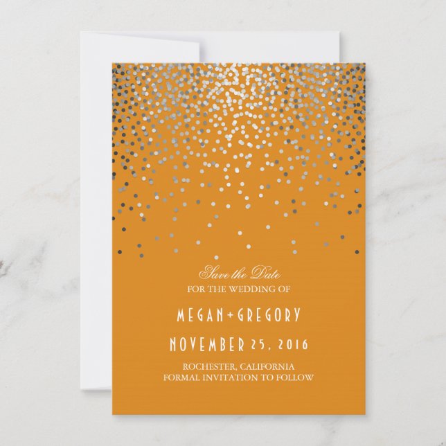Save The Date Argent Confetti Orange Automne Enregistrer la date (Devant)