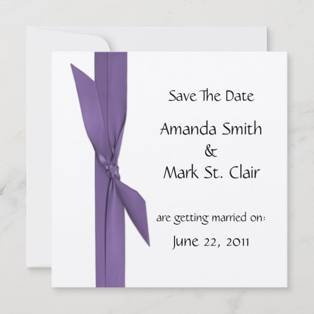 Save The Date Argent Enregistrer la date avec ruban violet (Devant)