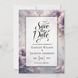 Save The Date Argent et Améthyste doux fleurissent en hiver