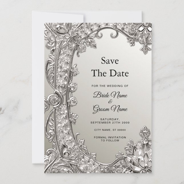 Save The Date Argent Ornate Moderne Enregistrer La Date (Devant)