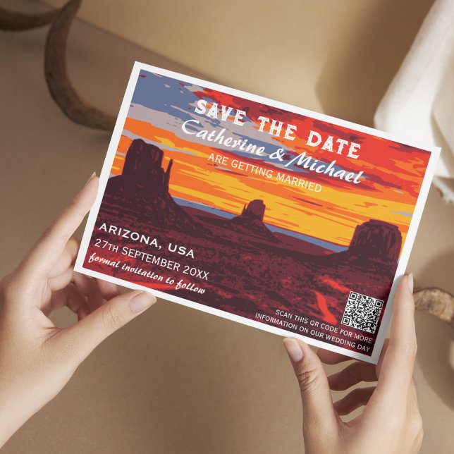 Save The Date Arizona Sunset Travel Poster Style QR Code (Créateur téléchargé)