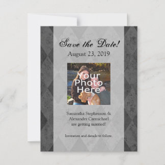Save The Date Arlequin noir et charbon de bois avec script