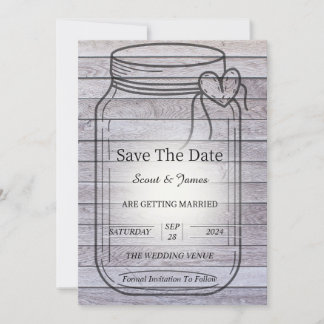 Save The Date Arrière - plan en bois clair avec coeur Mason Jar