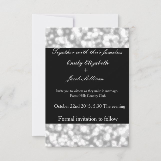 Save The Date Arrière - plan noir avec Faux Glamours Argent (Devant)