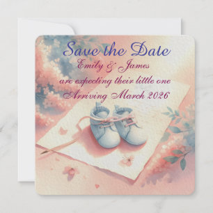 Save The Date Arrivée de Bébé Style Aquarelle Pastel