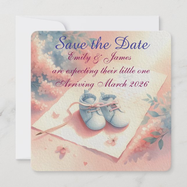 Save The Date Arrivée de Bébé Style Aquarelle Pastel (Devant)