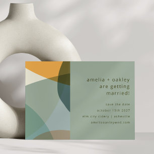 Save The Date Art Abstrait Moderne Vert Sauge Teal Mariage Uniqu