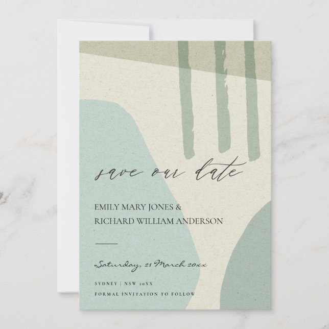 SAVE THE DATE ART ARTISTIQUE AQUA BLEU KRAFT ABSTRAIT MODERNE (Devant)