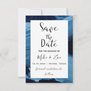 Save The Date Art de coup de pinceau bleu et noir élégant modern