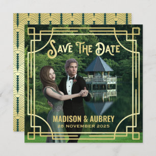Save The Date Art Déco Ajouter votre photo Elegant Gold Enregist