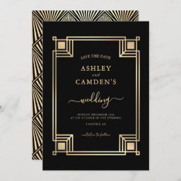 Save The Date Art Deco Elegant Gold Frame Wedding
