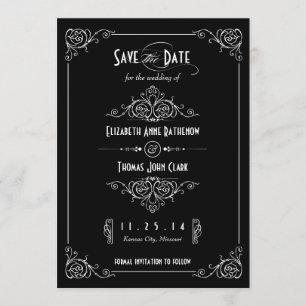 Save The Date Art déco fantaisie noir & blanc Enregistrer la dat
