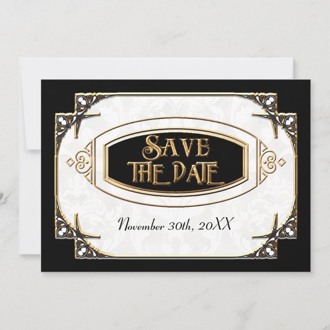 Save The Date Art Déco Grande Gatsby Style Typographie en dentel (Devant)