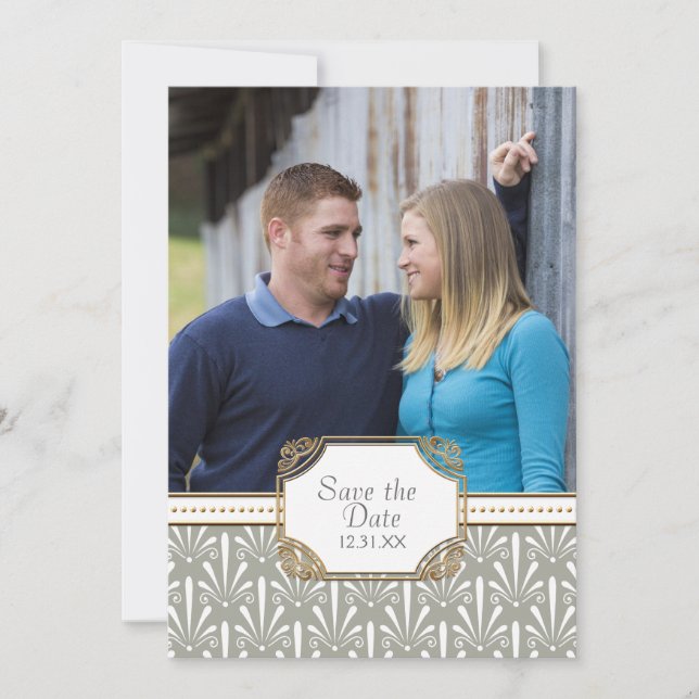 Save The Date Art Déco Nouveau Ventilateur moderne Shell Motif (Devant)