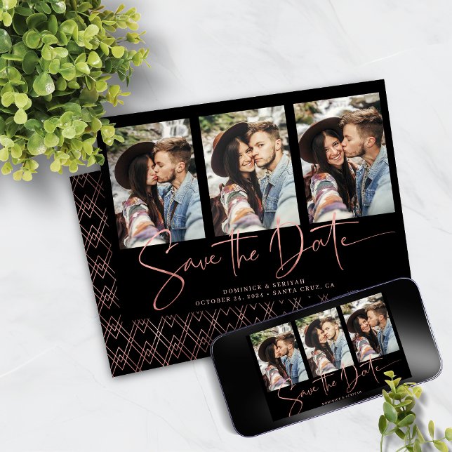 Save The Date Art Déco Rose Gold manuscrit Enregistrer la date (Art Deco Rose Gold Handwritten Save the Date Card with Digital Download)