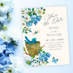 Save The Date Art élégant de mariage d'oiseau floral bleu