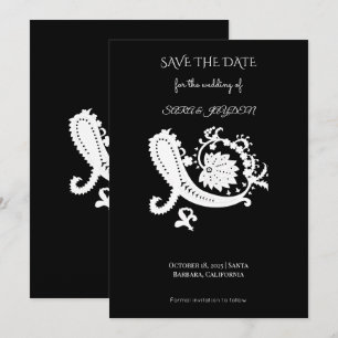 Save The Date Art floral noir et blanc – Affiche Mandala Mehndi