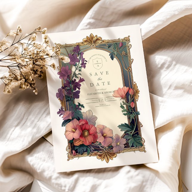 Save The Date Art Nouveau Baroque Frontière Mariage Floral (Créateur téléchargé)