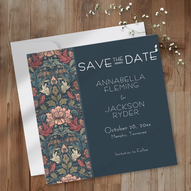Save The Date Art Nouveau Blue William Morris Floral Wedding (Créateur téléchargé)