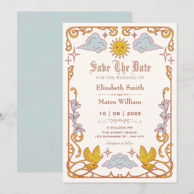 Save The Date Art nouveau Céleste  (Devant / Derrière)