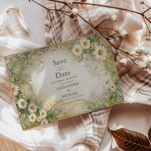 Save The Date Art Nouveau Daisies Vert ivoire Mariage Sauvez La