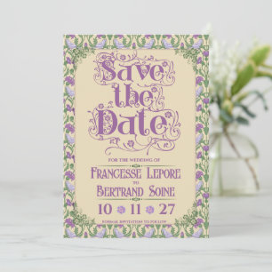 Save The Date Art Nouveau Élégants Inséparables Vintage Jaune 