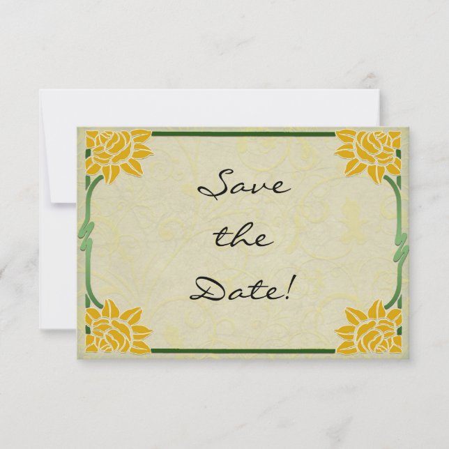 Save The Date Art Nouveau Fleurs Jaunes Mariage Enregistrer la d (Devant)