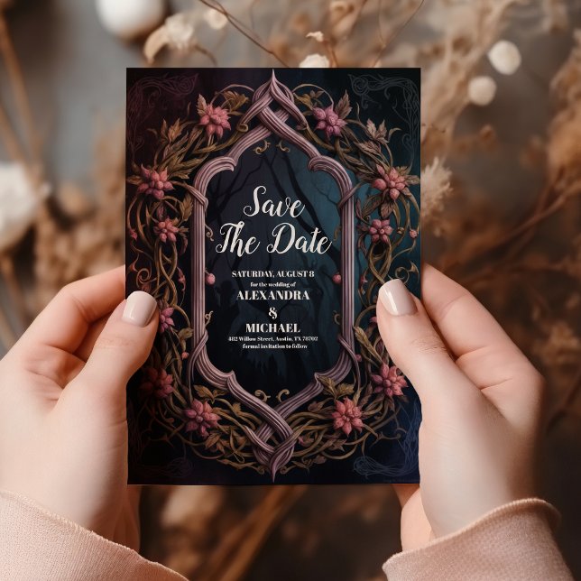 Save The Date Art Nouveau Floral gothique Halloween Mariage (Créateur téléchargé)